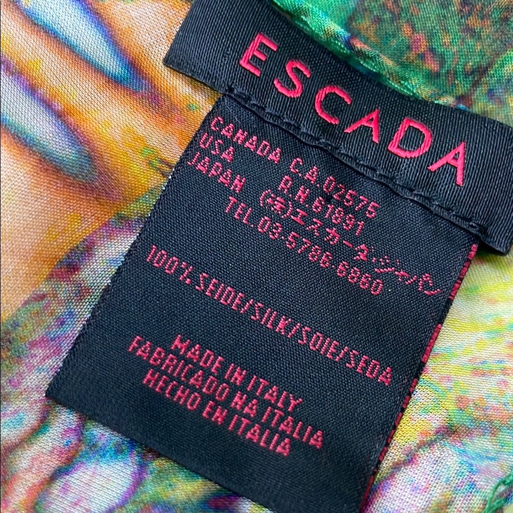 Vintage Escada Multicolored Artistic Hand Painted Silk Scarf/Wrap - Picture 12 of 13